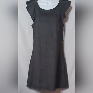 She + Sky Women's Soft  Black Faux Suede Ruffle Sleeve Dress. Size M